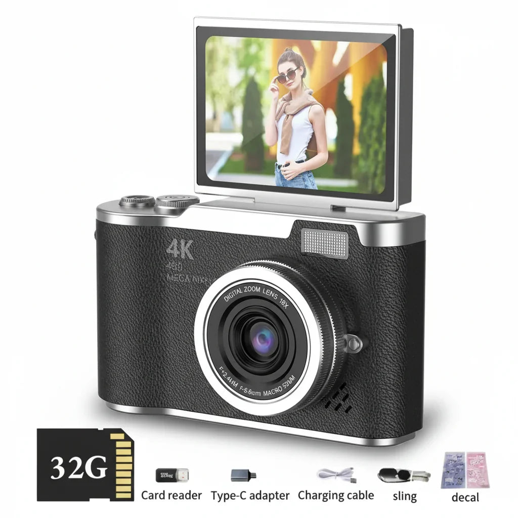 Ψηφιακή Συμπαγής Κάμερα 4K με Αναδιπλούμενη Οθόνη, 48MP, Zoom 8X για Φωτογραφίες και Βίντεο
