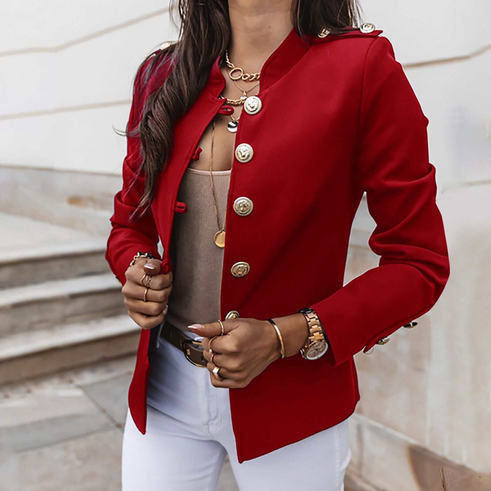 Γυναικείο Σακάκι Blazer Μεσάτο με Κουμπιά Μπροστά