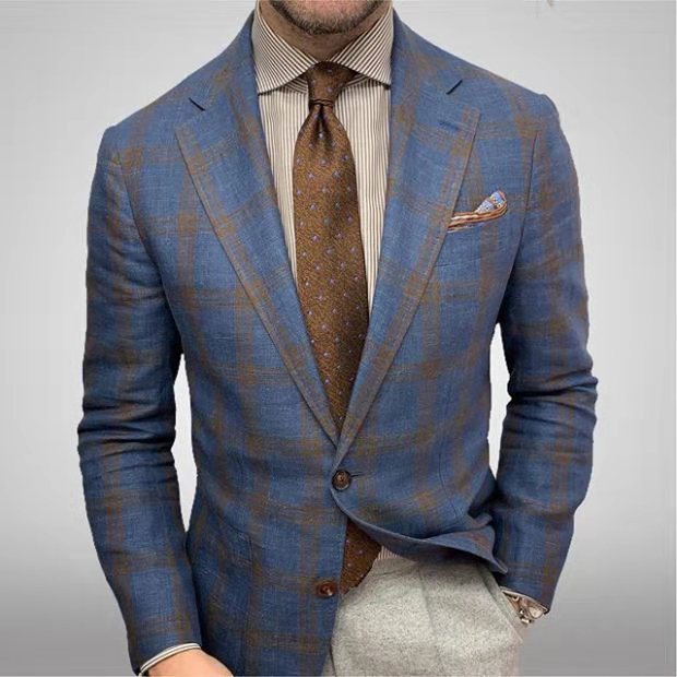 Ανδρικό Καρό Σακάκι Blazer με Πέτο Notch