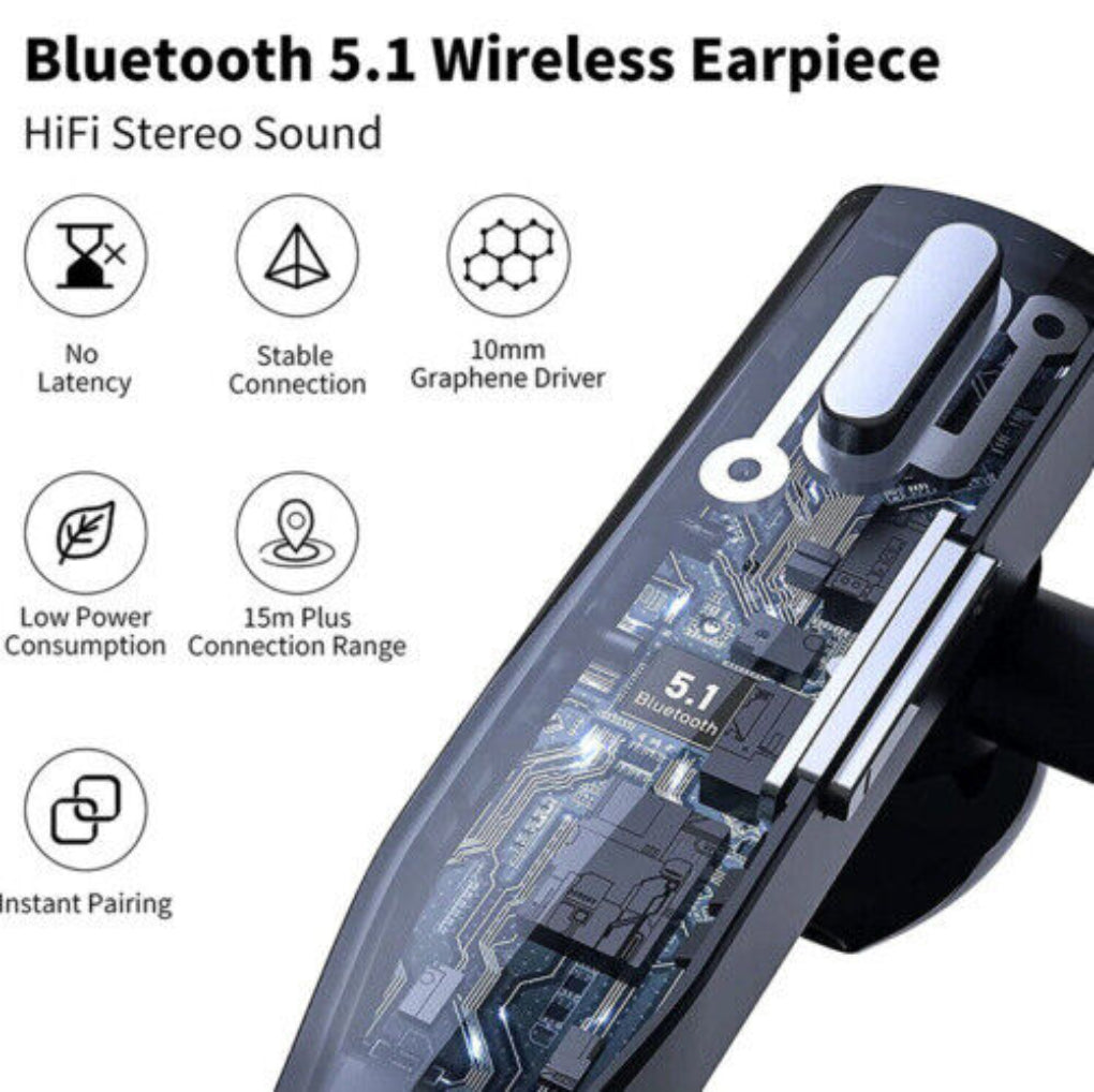 Ασύρματο Ακουστικό Bluetooth 5.1 με Άγκιστρο Αυτιού και Ακύρωση Θορύβου