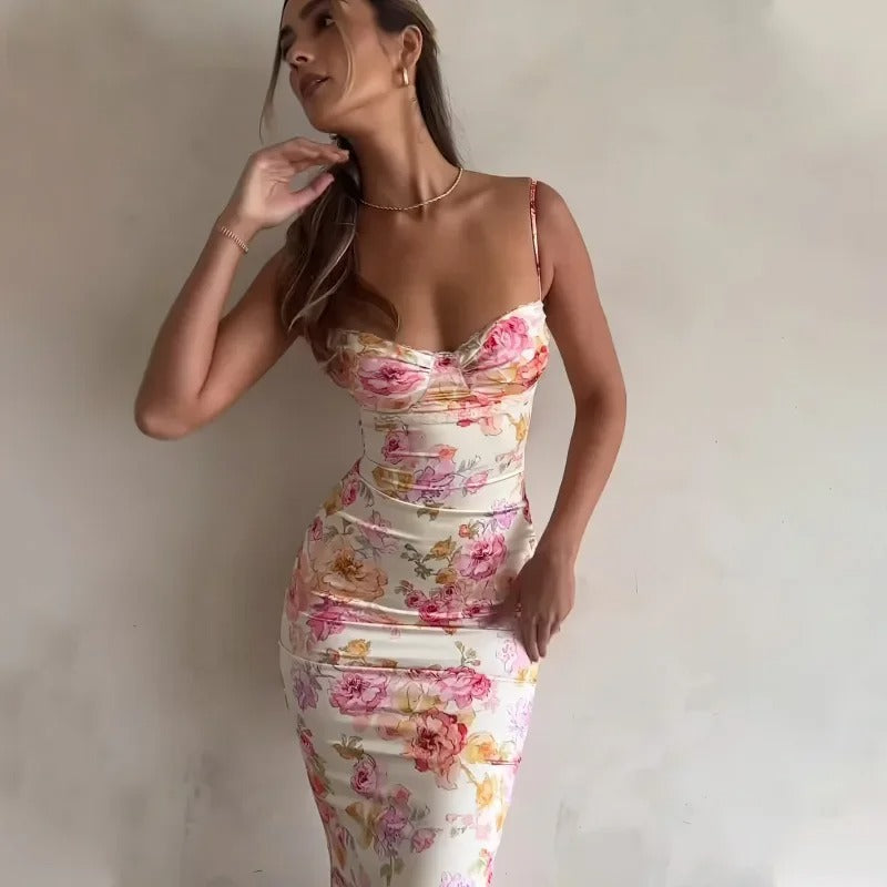 Γυναικείο Μίντι Φλοράλ Φόρεμα Bodycon