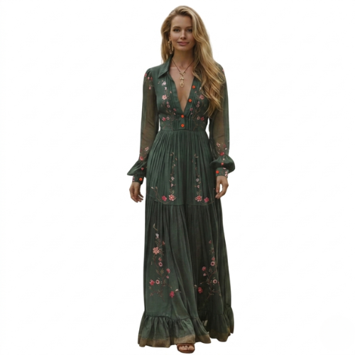 Γυναικείο Μάξι Boho Φόρεμα με Μακρύ Μανίκι