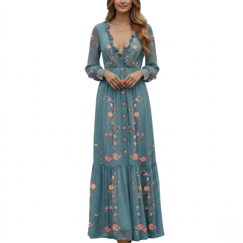 Γυναικείο Μάξι Boho Φόρεμα με Μακρύ Μανίκι