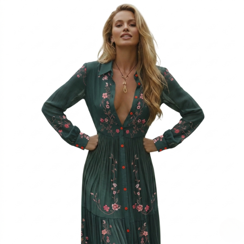 Γυναικείο Μάξι Boho Φόρεμα με Μακρύ Μανίκι