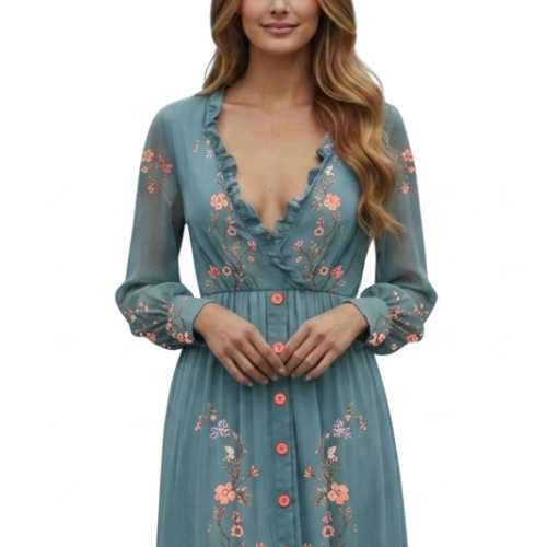 Γυναικείο Μάξι Boho Φόρεμα με Μακρύ Μανίκι