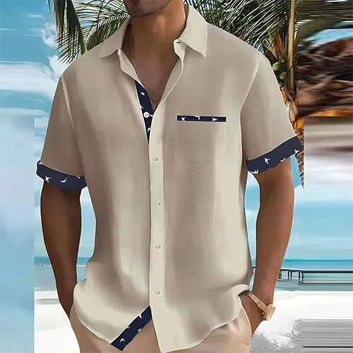 Αναπνέον Καλοκαιρινό Πουκάμισο Camp Shirt με Λεπτομέρειες σε Αντίθεση