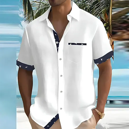 Αναπνέον Καλοκαιρινό Πουκάμισο Camp Shirt με Λεπτομέρειες σε Αντίθεση