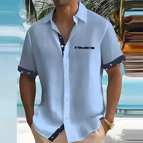 Αναπνέον Καλοκαιρινό Πουκάμισο Camp Shirt με Λεπτομέρειες σε Αντίθεση