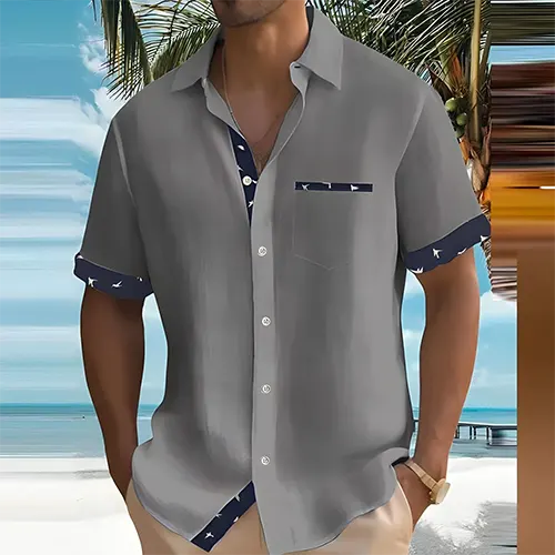 Αναπνέον Καλοκαιρινό Πουκάμισο Camp Shirt με Λεπτομέρειες σε Αντίθεση
