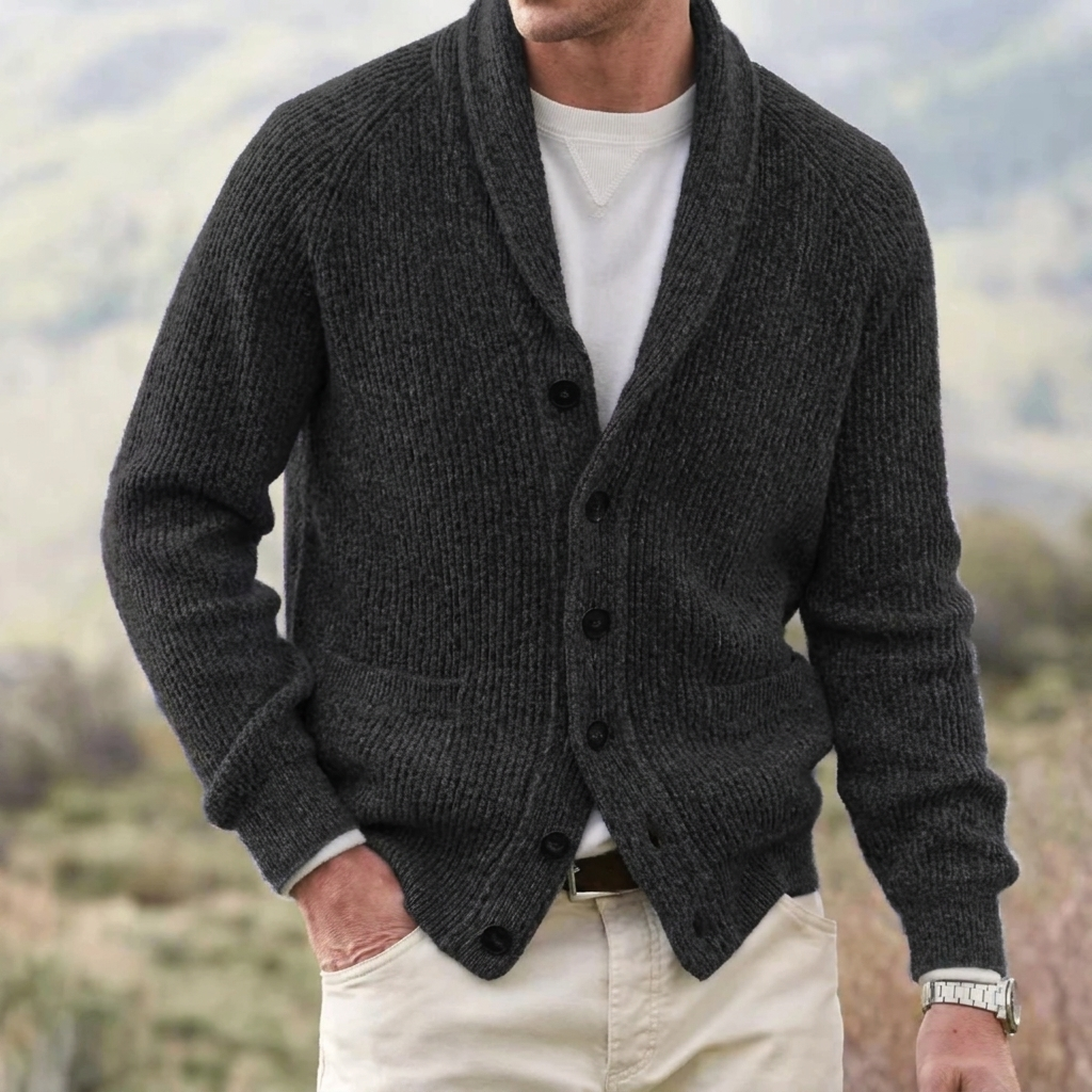 Κομψή Ανδρική Μακρυμάνικη Ζακέτα Cardigan με Γιακά Σάλι