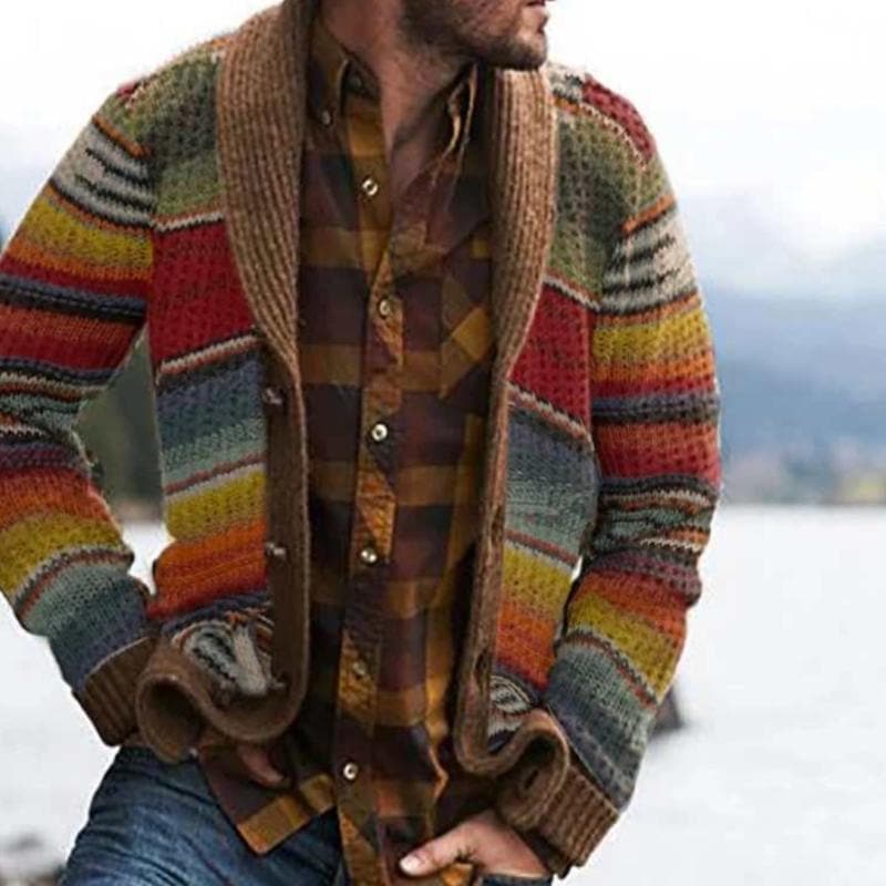 Ανδρική Ριγέ Ζακέτα Cardigan με Γιακά Σάλι