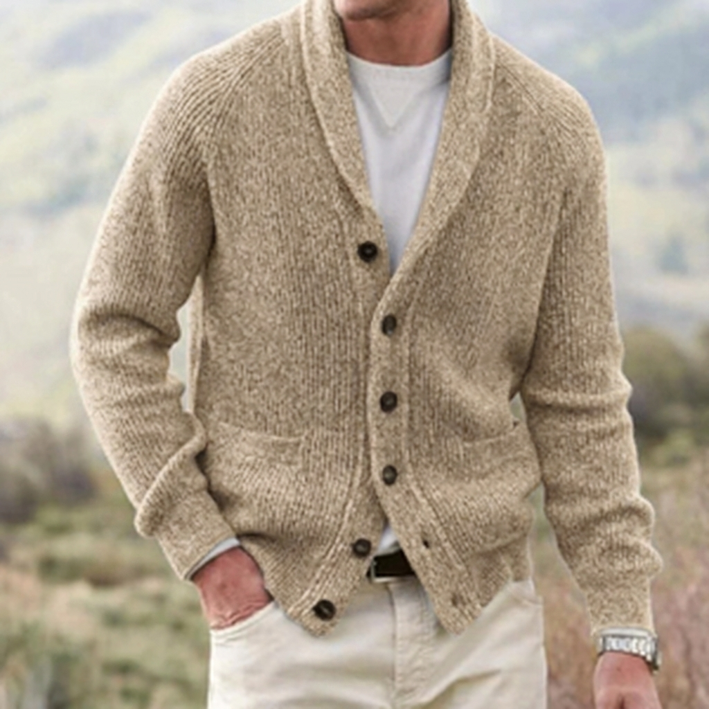 Κομψή Ανδρική Μακρυμάνικη Ζακέτα Cardigan με Γιακά Σάλι