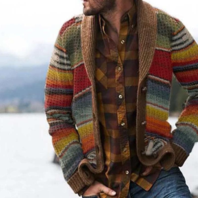 Ανδρική Ριγέ Ζακέτα Cardigan με Γιακά Σάλι