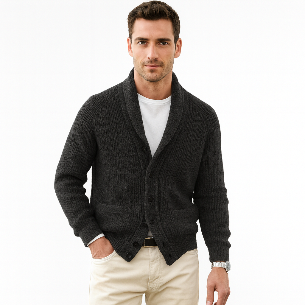 Κομψή Ανδρική Μακρυμάνικη Ζακέτα Cardigan με Γιακά Σάλι