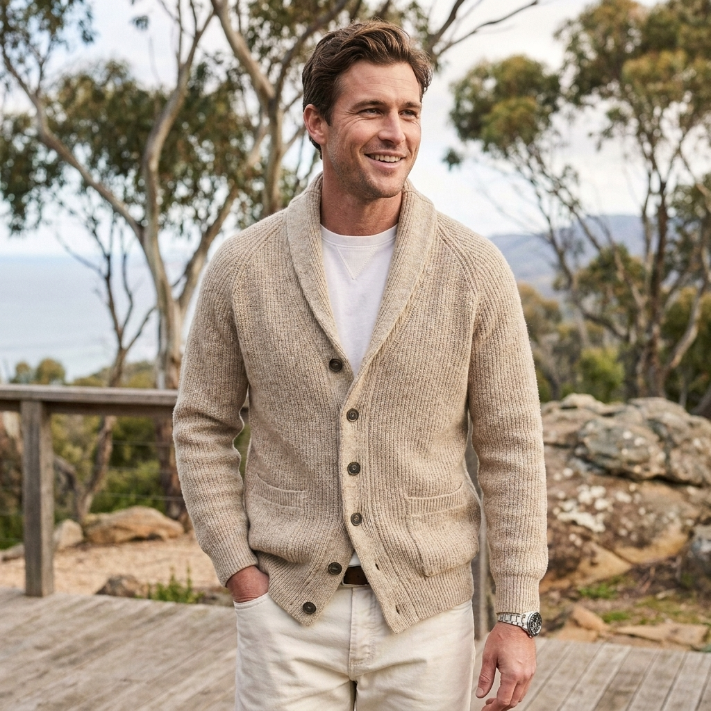 Κομψή Ανδρική Μακρυμάνικη Ζακέτα Cardigan με Γιακά Σάλι