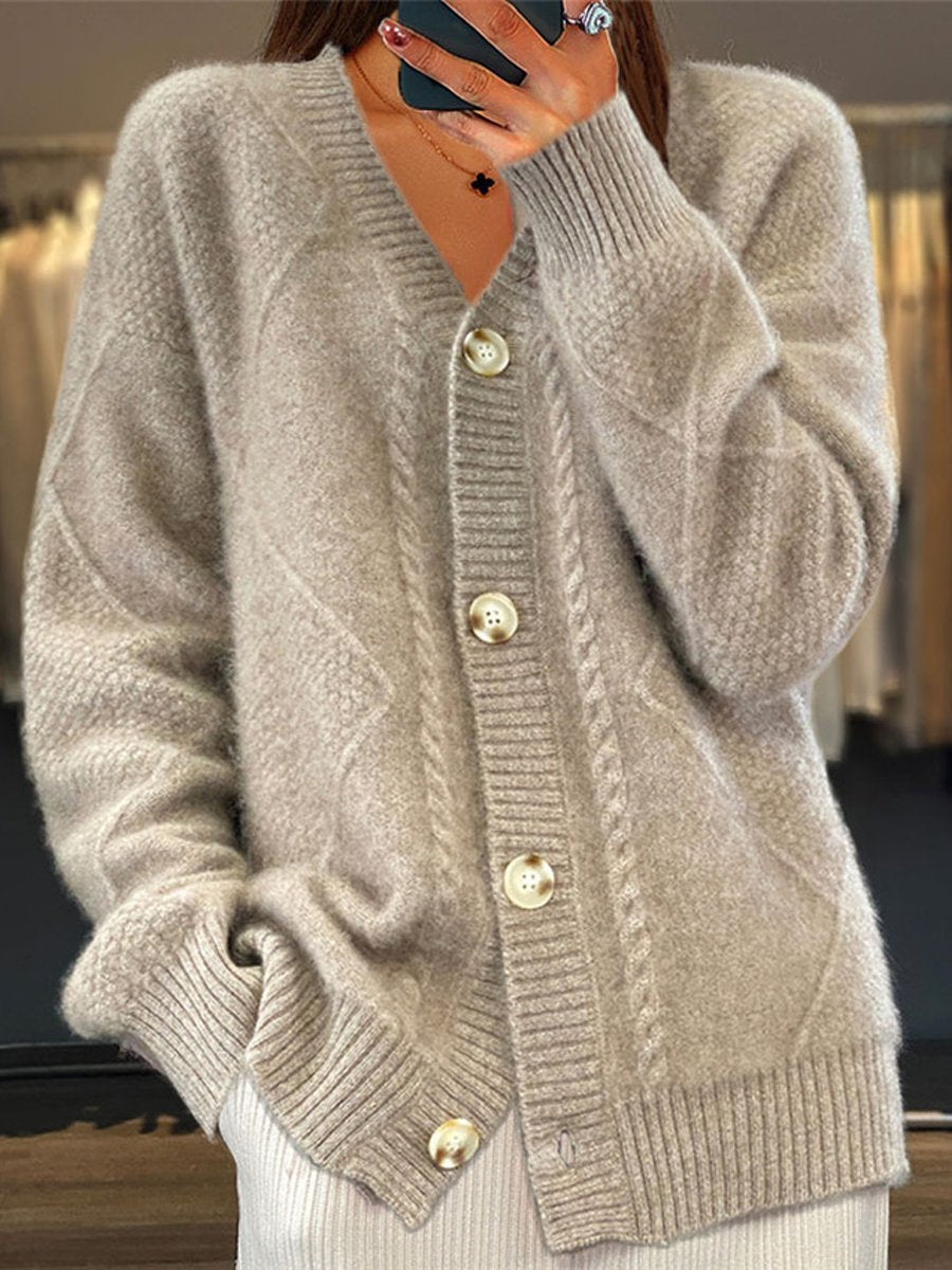 Γυναικεία Πλεκτή Ζακέτα Cardigan με Λαιμόκοψη V - Πλεξούδες
