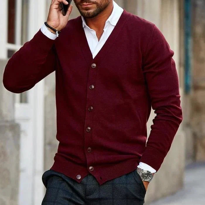 Ανδρική Ζακέτα Cardigan με Λαιμόκοψη V και Κουμπιά