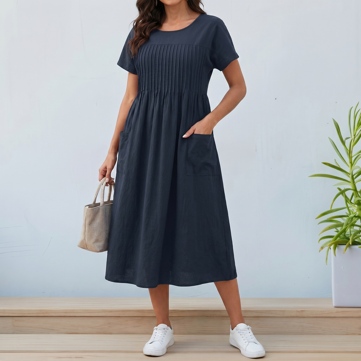 Γυναικείο Καθημερινό Φόρεμα που Αναπνέει | Χαλαρή Εφαρμογή με Τσέπες | Casual Chic