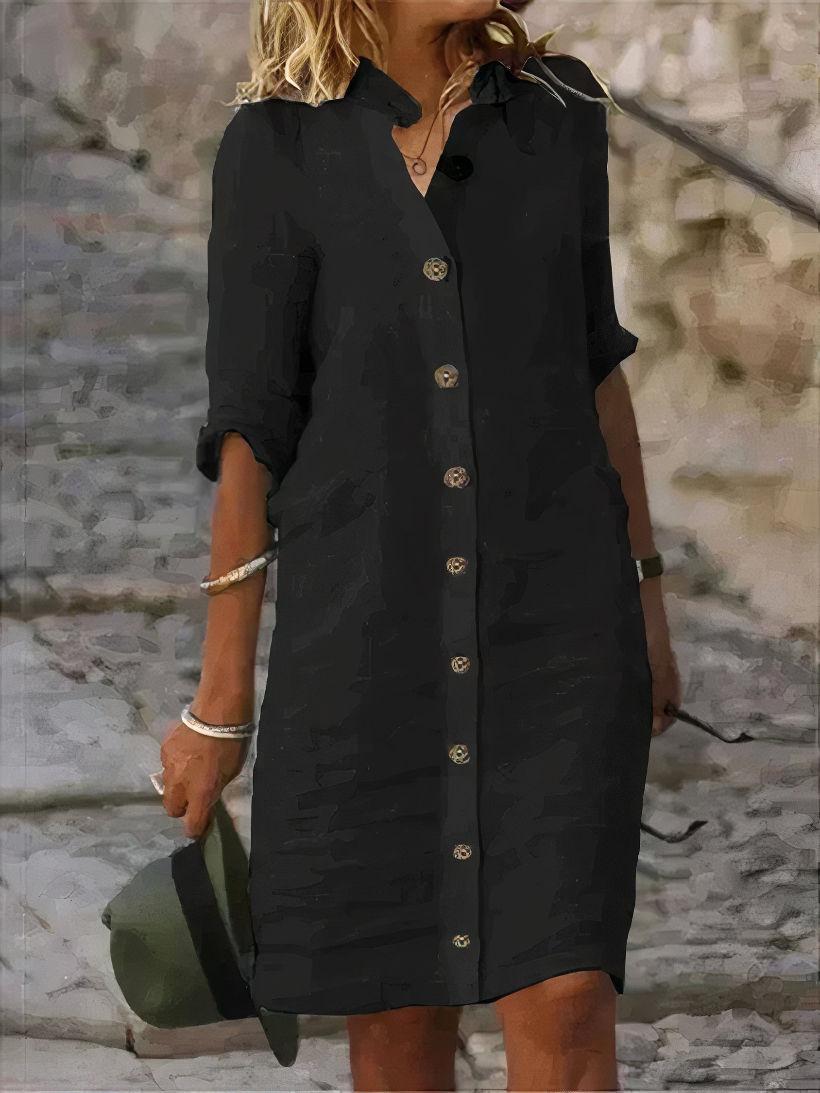 Καλοκαιρινό Casual Λινό Midi Φόρεμα