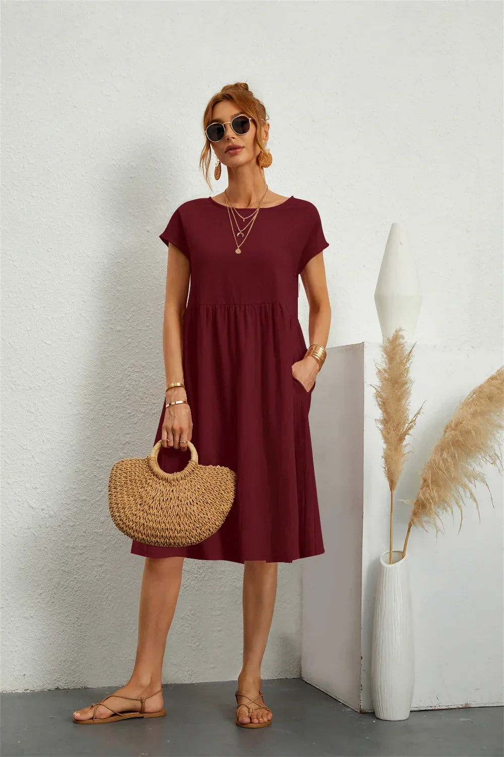 Casual Midi Φόρεμα σε Αλφα Γραμμή Γυναικείο