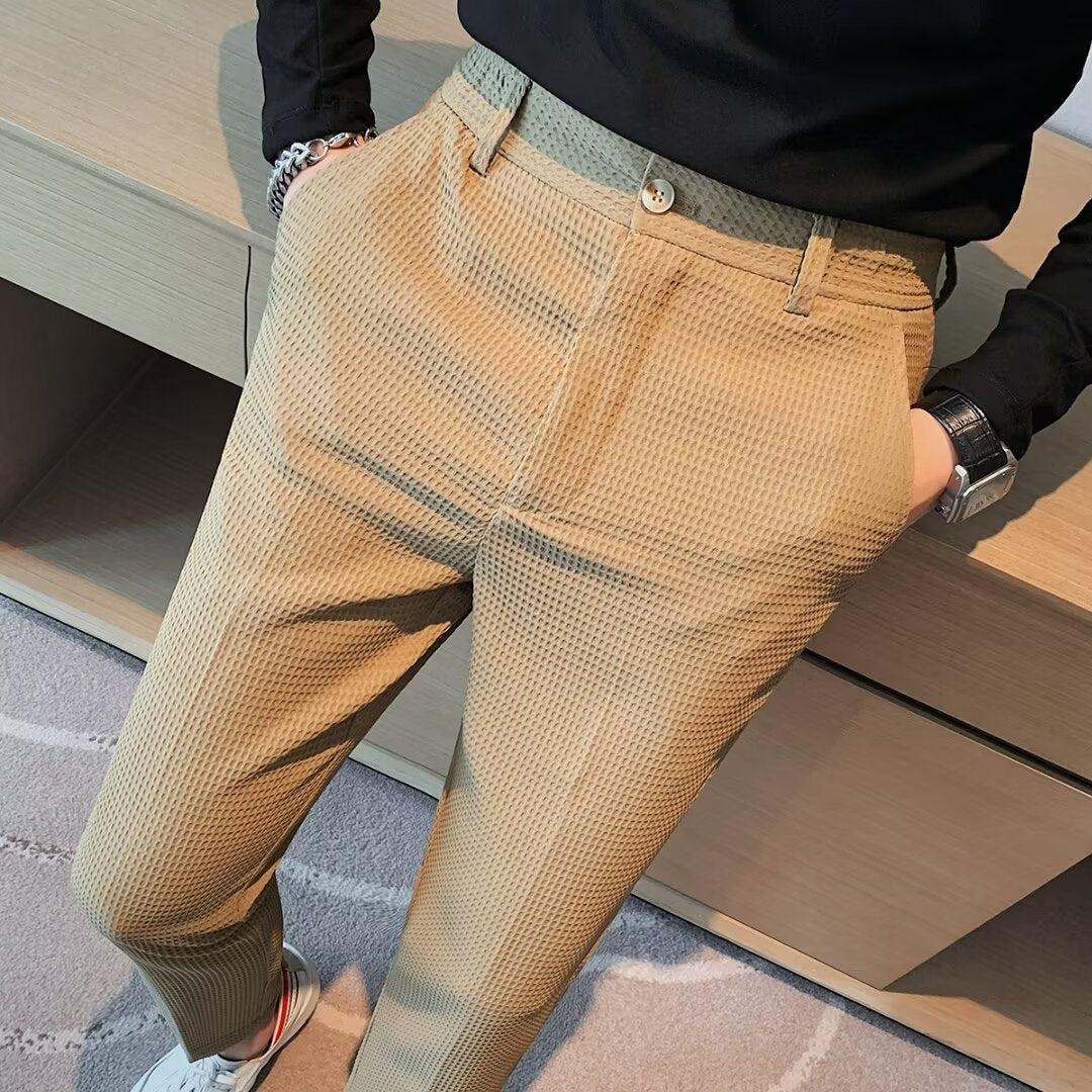 Ανδρικό Κοντό Παντελόνι Cropped – Slim Fit – Ανάγλυφο Ύφασμα – Μοντέρνο Smart Casual