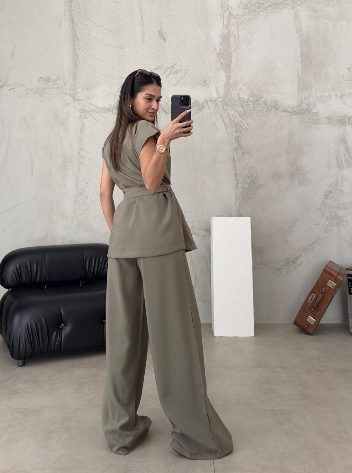 Γυναικείο Καθημερινό Σετ Custom-made με Φαρδύ Παντελόνι και Χαλαρή Εφαρμογή