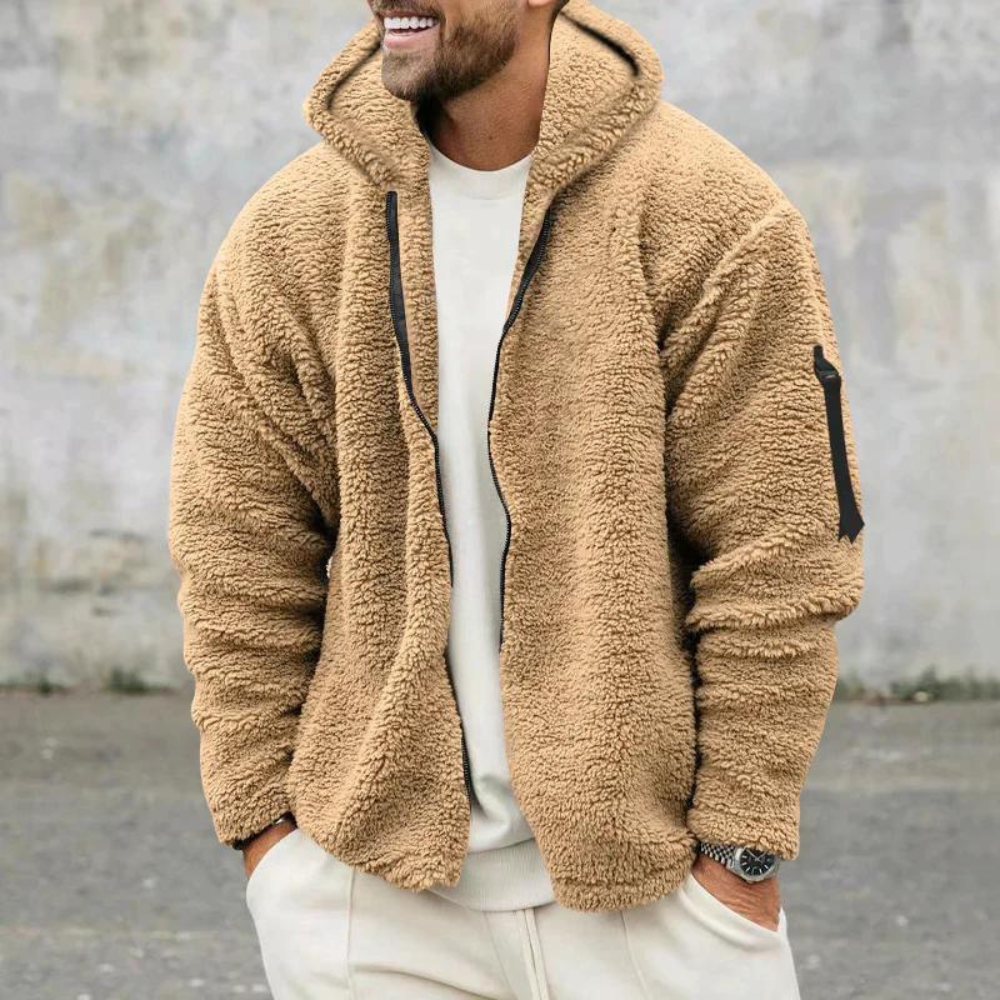 Ανδρικό Χειμερινό Fleece Τζάκετ με Κουκούλα