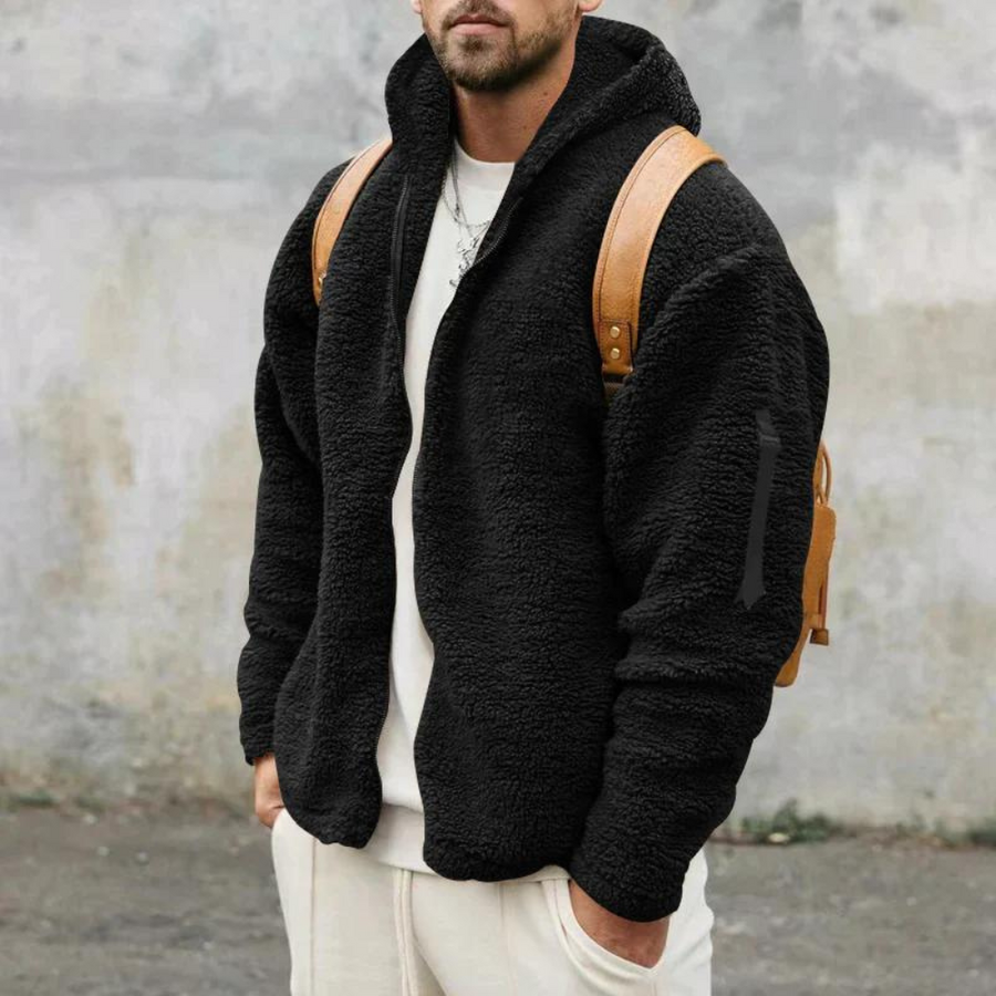 Ανδρικό Χειμερινό Fleece Τζάκετ με Κουκούλα
