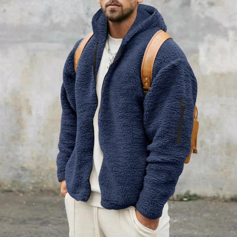 Ανδρικό Χειμερινό Fleece Τζάκετ με Κουκούλα