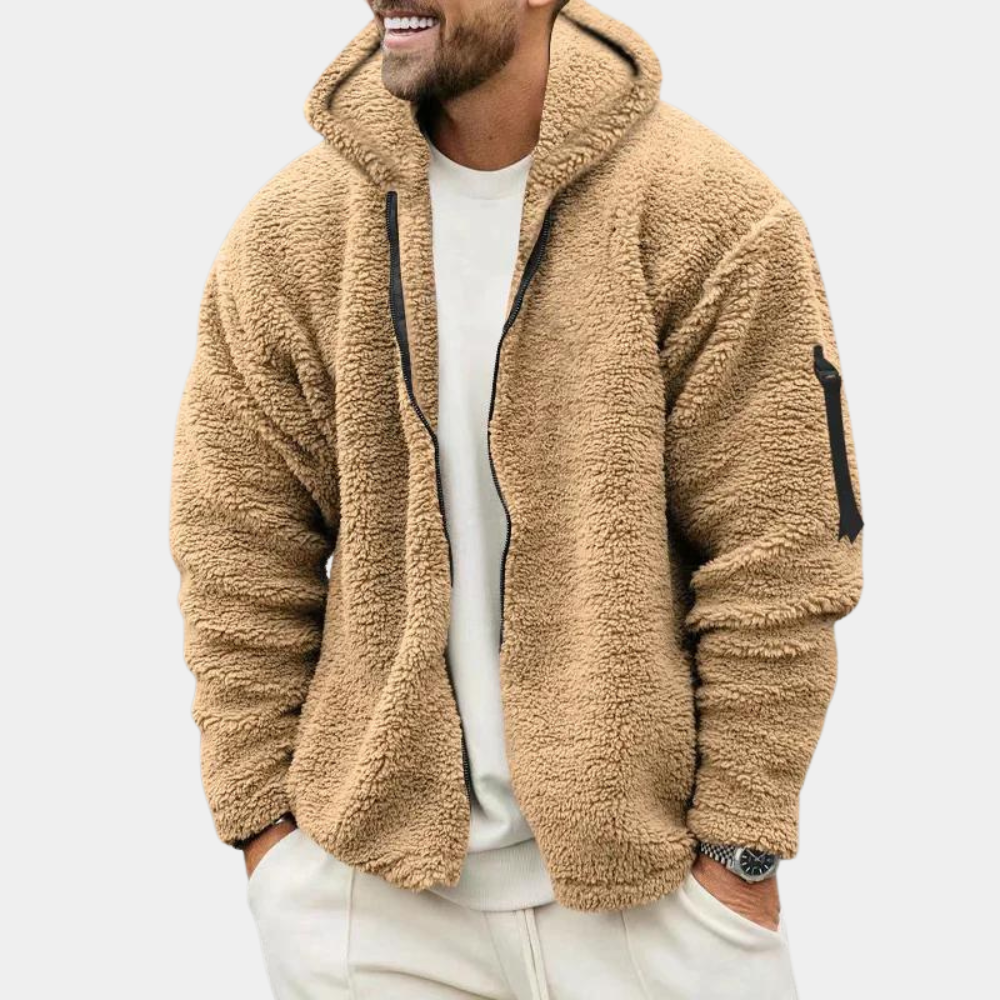 Ανδρικό Χειμερινό Fleece Τζάκετ με Κουκούλα