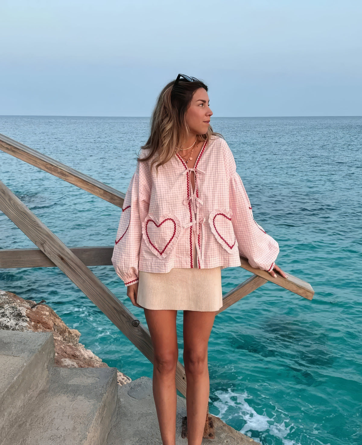 Γυναικεία Καρό Μπλούζα Gingham με Ανοιχτό Μπροστινό Μέρος