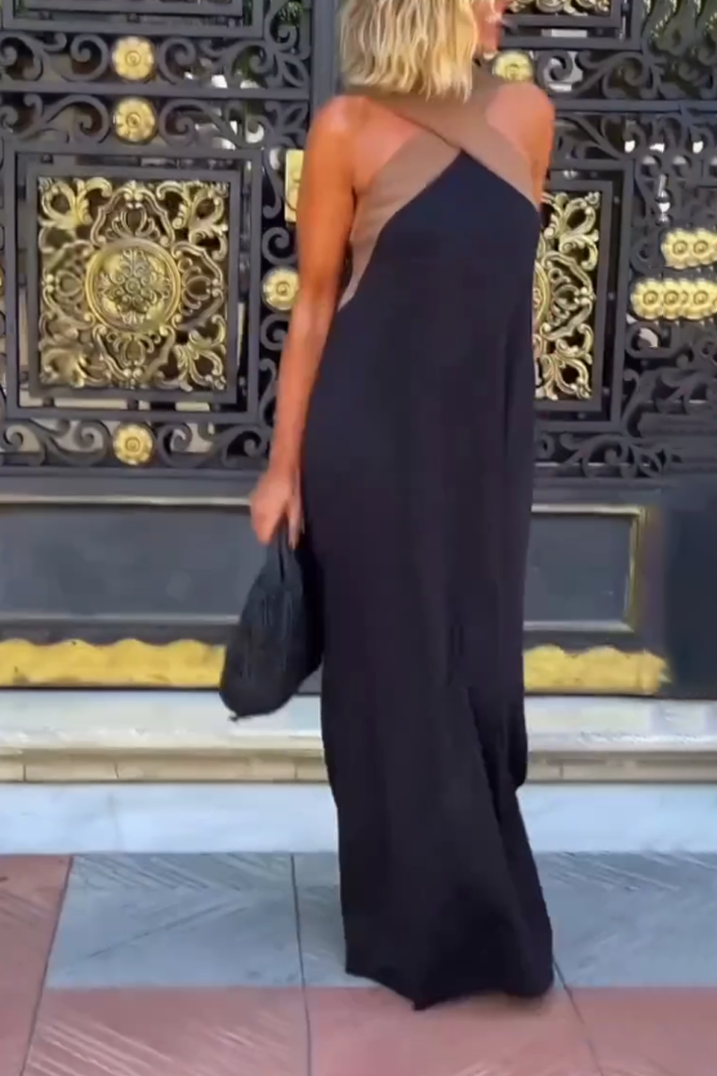 Αμάνικο Φόρεμα Halter με Χιαστί Λαιμόκοψη και Ραφές