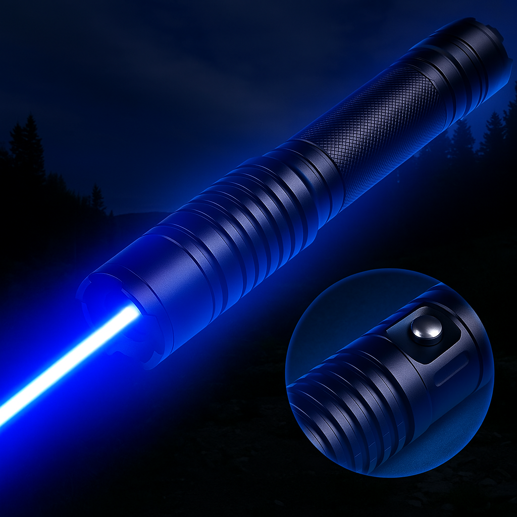 Φακός Laser Μπλε Δέσμης | Οπτική Έξοδος Υψηλής Έντασης 450nm | Τακτική Εμβέλεια 5000m+ | Σκελετός Αλουμινίου με Ρυθμιζόμενη Εστίαση | Φακός με Δυνατότητα Θερμικής Ανάφλεξης