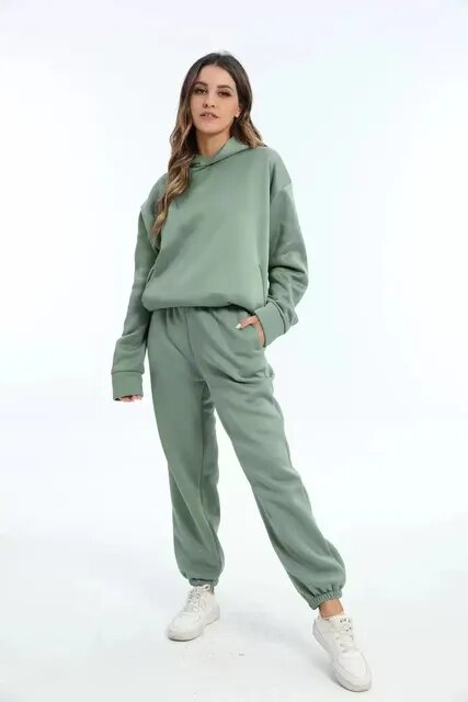 Γυναικείο Σετ Loungewear Χαλαρής Εφαρμογής με Φούτερ με Κουκούλα και Παντελόνι Φόρμας