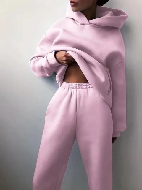Γυναικείο Σετ Loungewear Χαλαρής Εφαρμογής με Φούτερ με Κουκούλα και Παντελόνι Φόρμας