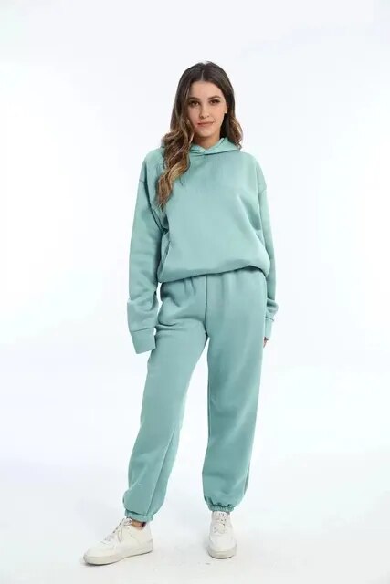 Γυναικείο Σετ Loungewear Χαλαρής Εφαρμογής με Φούτερ με Κουκούλα και Παντελόνι Φόρμας