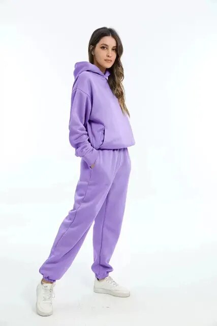 Γυναικείο Σετ Loungewear Χαλαρής Εφαρμογής με Φούτερ με Κουκούλα και Παντελόνι Φόρμας