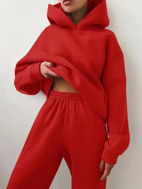 Γυναικείο Σετ Loungewear Χαλαρής Εφαρμογής με Φούτερ με Κουκούλα και Παντελόνι Φόρμας