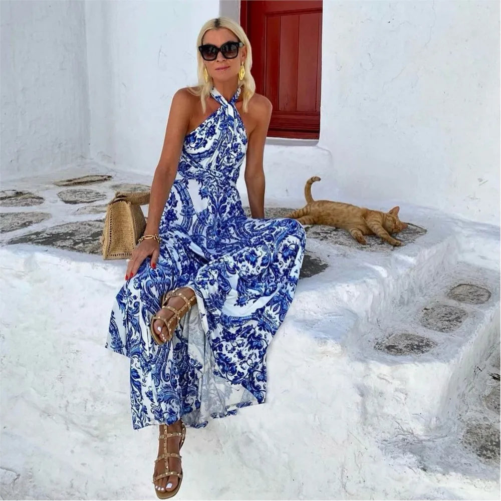 Γυναικείο Αμάνικο Maxi Φόρεμα Halter