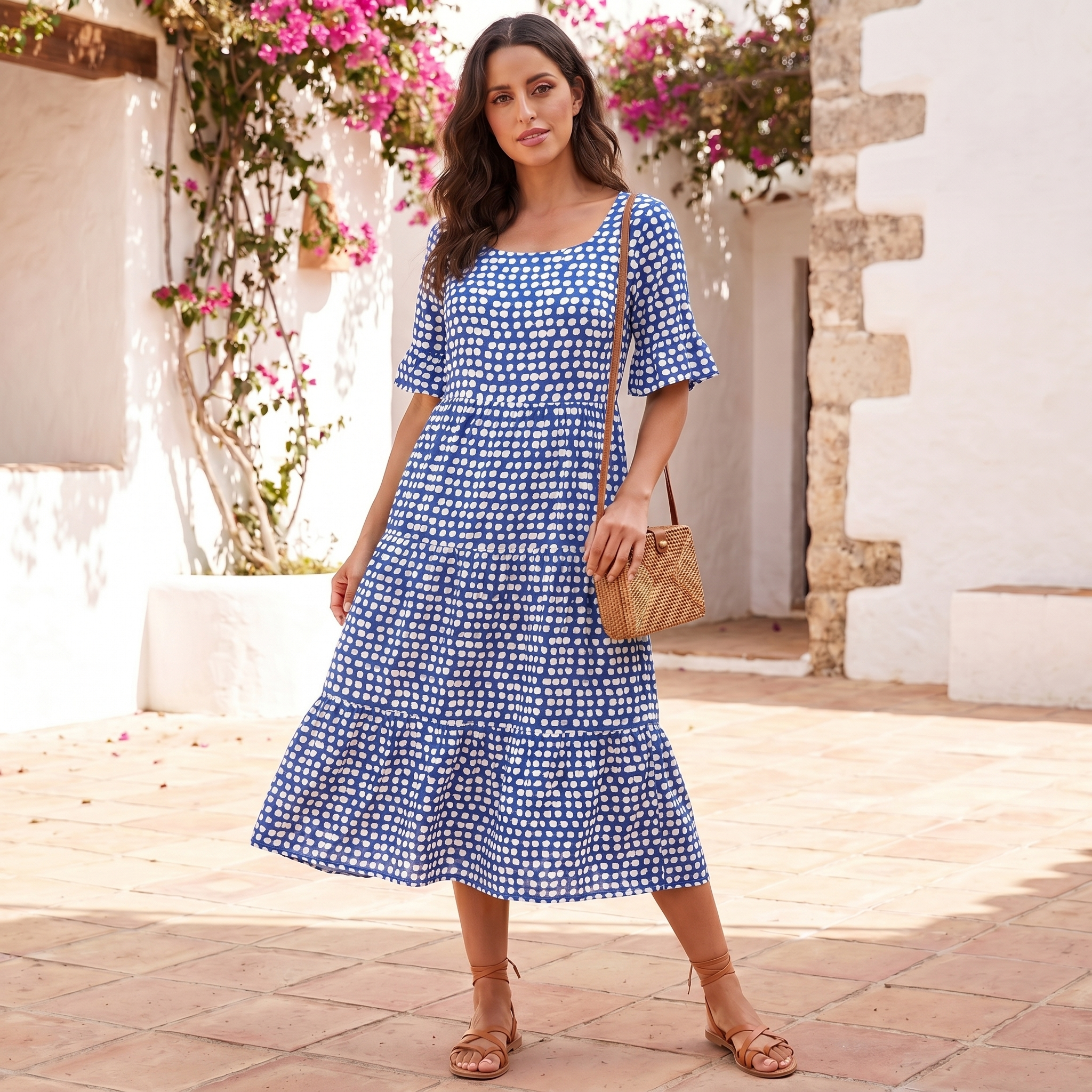 Γυναικείο Midi Φόρεμα με Βολάν | Ελαφρύ Καλοκαιρινό Φόρεμα σε Χαλαρή Εφαρμογή