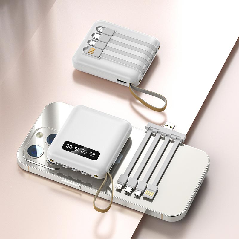 Mini Powerbank Γρήγορης Φόρτισης 20000mAh με Ενσωματωμένα Καλώδια
