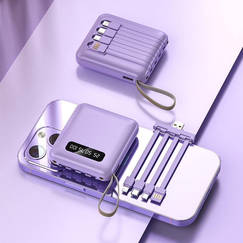 Mini Powerbank Γρήγορης Φόρτισης 20000mAh με Ενσωματωμένα Καλώδια