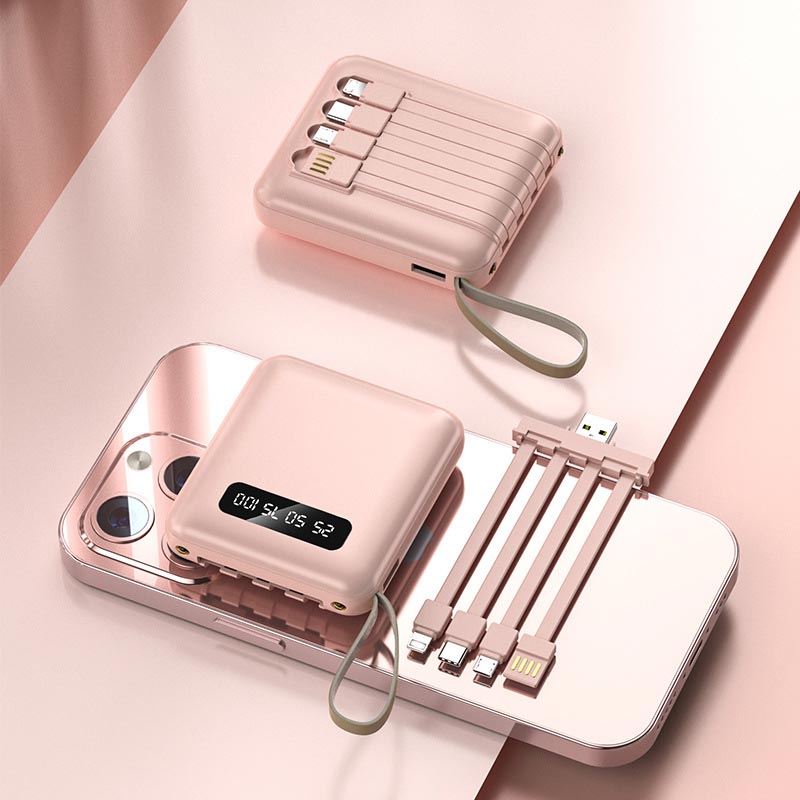 Mini Powerbank Γρήγορης Φόρτισης 20000mAh με Ενσωματωμένα Καλώδια