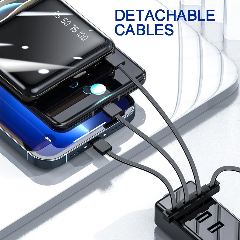 Mini Powerbank Γρήγορης Φόρτισης 20000mAh με Ενσωματωμένα Καλώδια