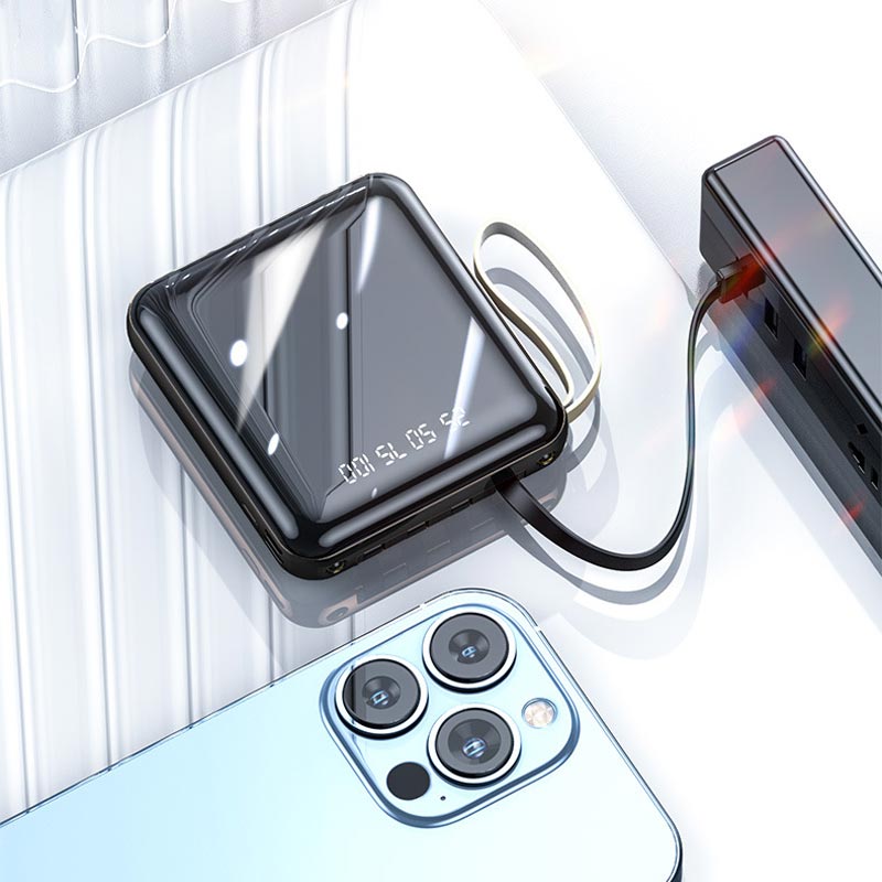 Mini Powerbank Γρήγορης Φόρτισης 20000mAh με Ενσωματωμένα Καλώδια