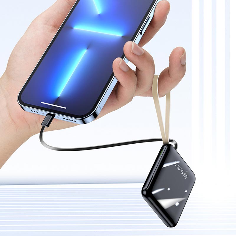 Mini Powerbank Γρήγορης Φόρτισης 20000mAh με Ενσωματωμένα Καλώδια