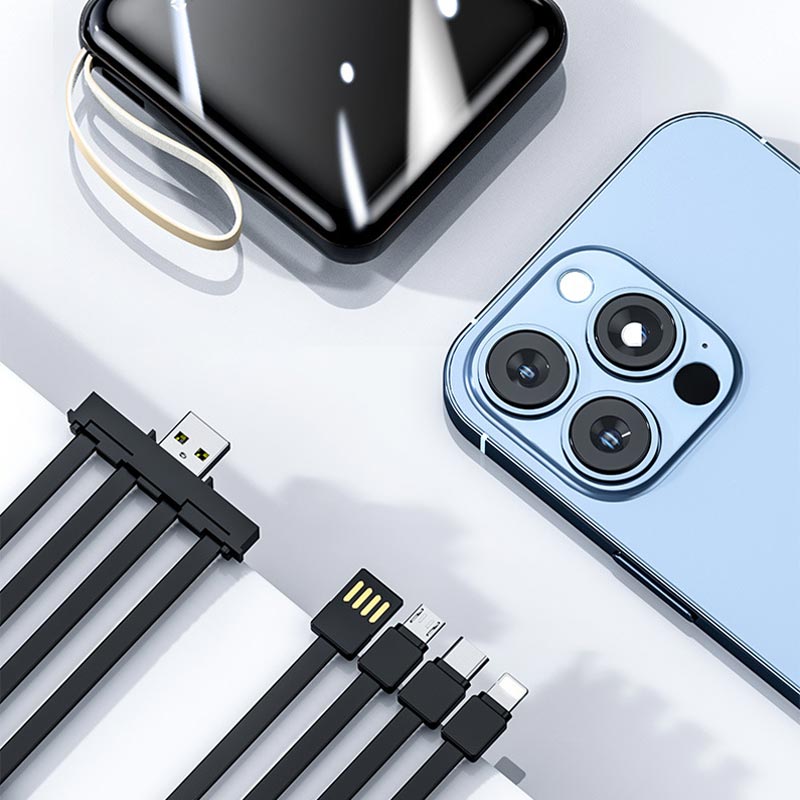 Mini Powerbank Γρήγορης Φόρτισης 20000mAh με Ενσωματωμένα Καλώδια
