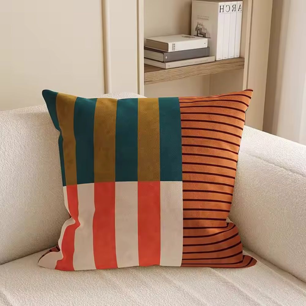 Κάλυμμα Μαξιλαριού με Ρίγες και Μοντέρνα Τετράγωνα Motifs