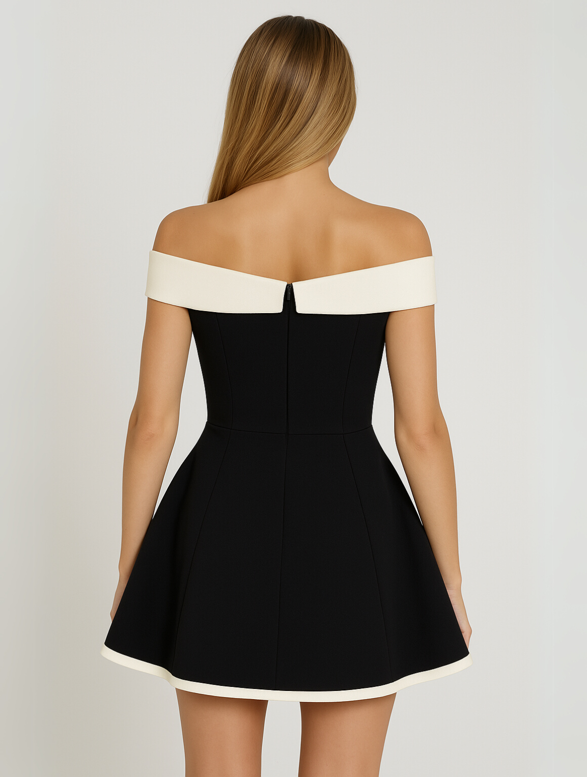 Διαχρονικό Μίνι Φόρεμα Off-Shoulder με Αντίθεση
