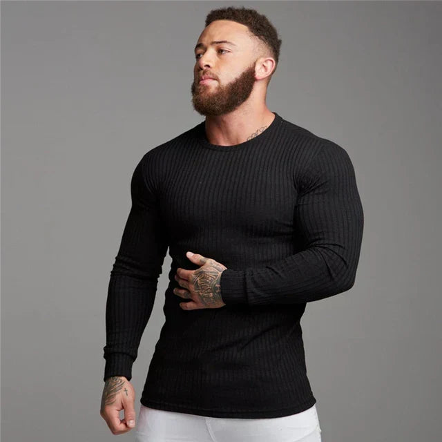 Ανδρικό Πλεκτό Ριμπ ΠουλOver Slim-Fit με Στρογγυλή Λαιμόκοψη